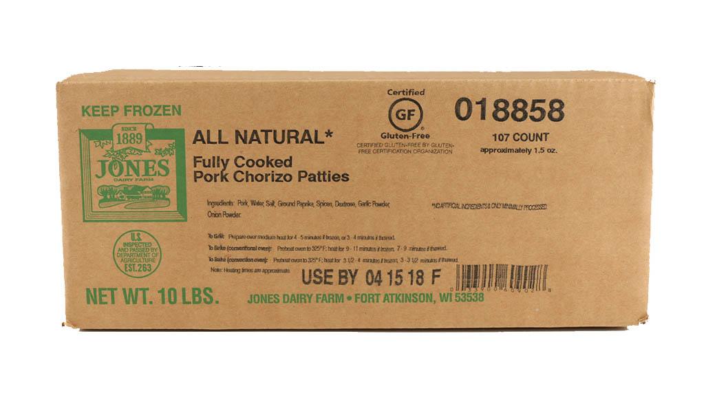 * Fully Cooked Gluten Free Chorizo Sausage Patty F