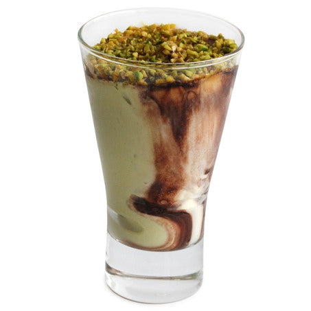 Coppa Custard with Chocolate Sauce & Pistach Cream