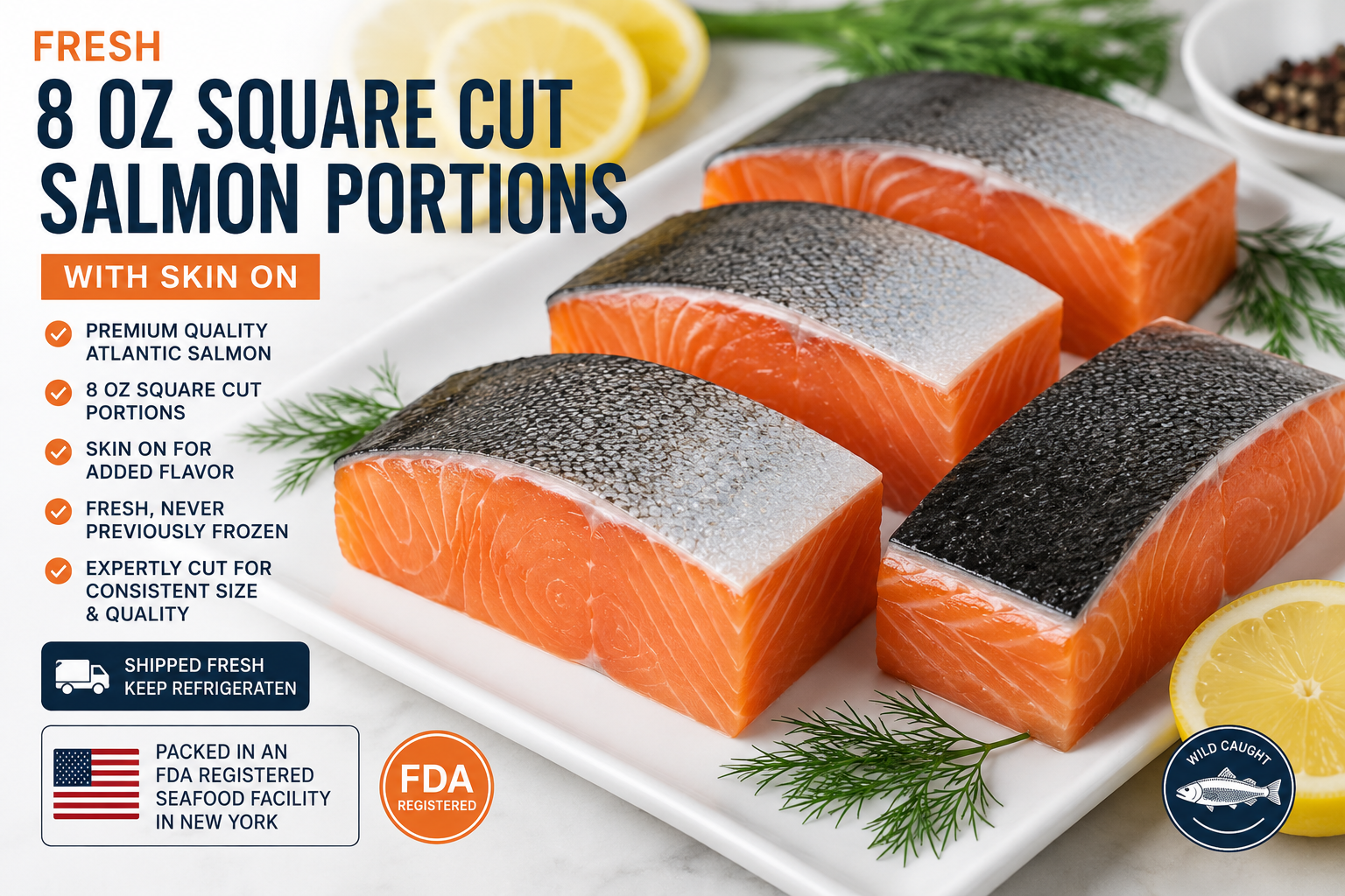 6oz LONG CUT Salmon Portions Skin OFF