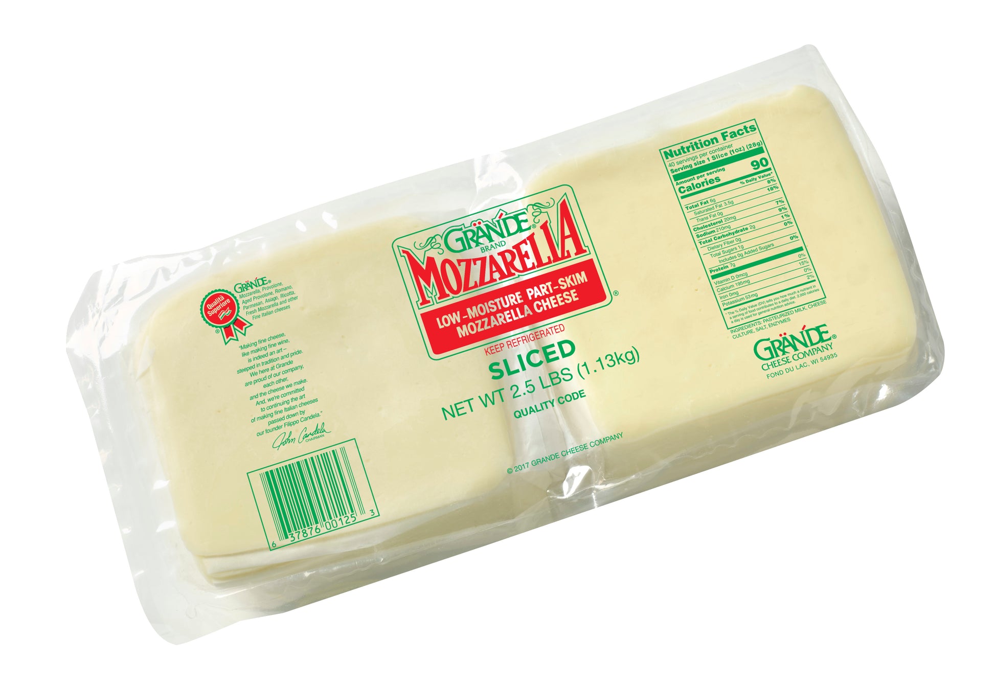 Sliced Part Skim Mozzarella Cheese