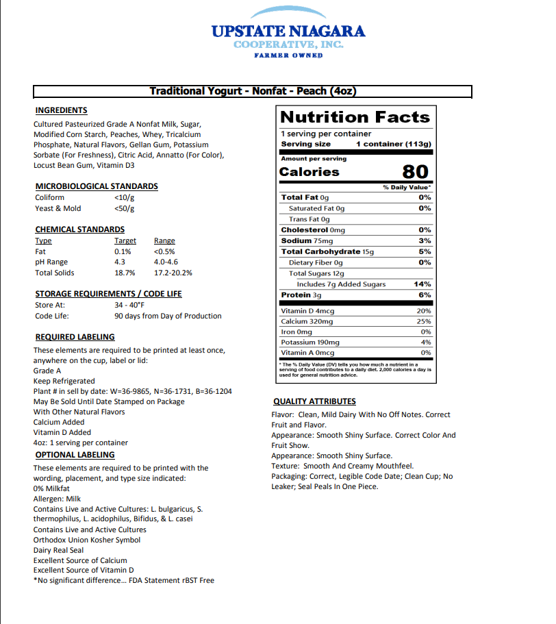Nonfat Peach Yogurt