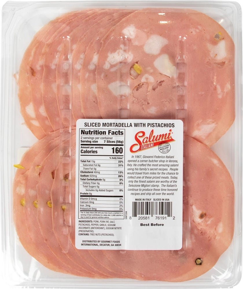 Mortadella With Pistachios Sliced