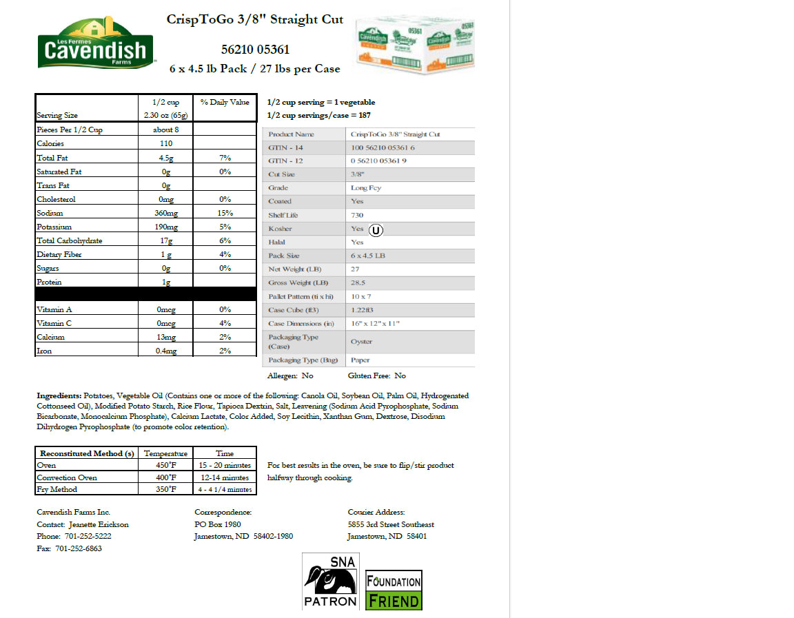3/8 Inch Coated Straight Cut Fries