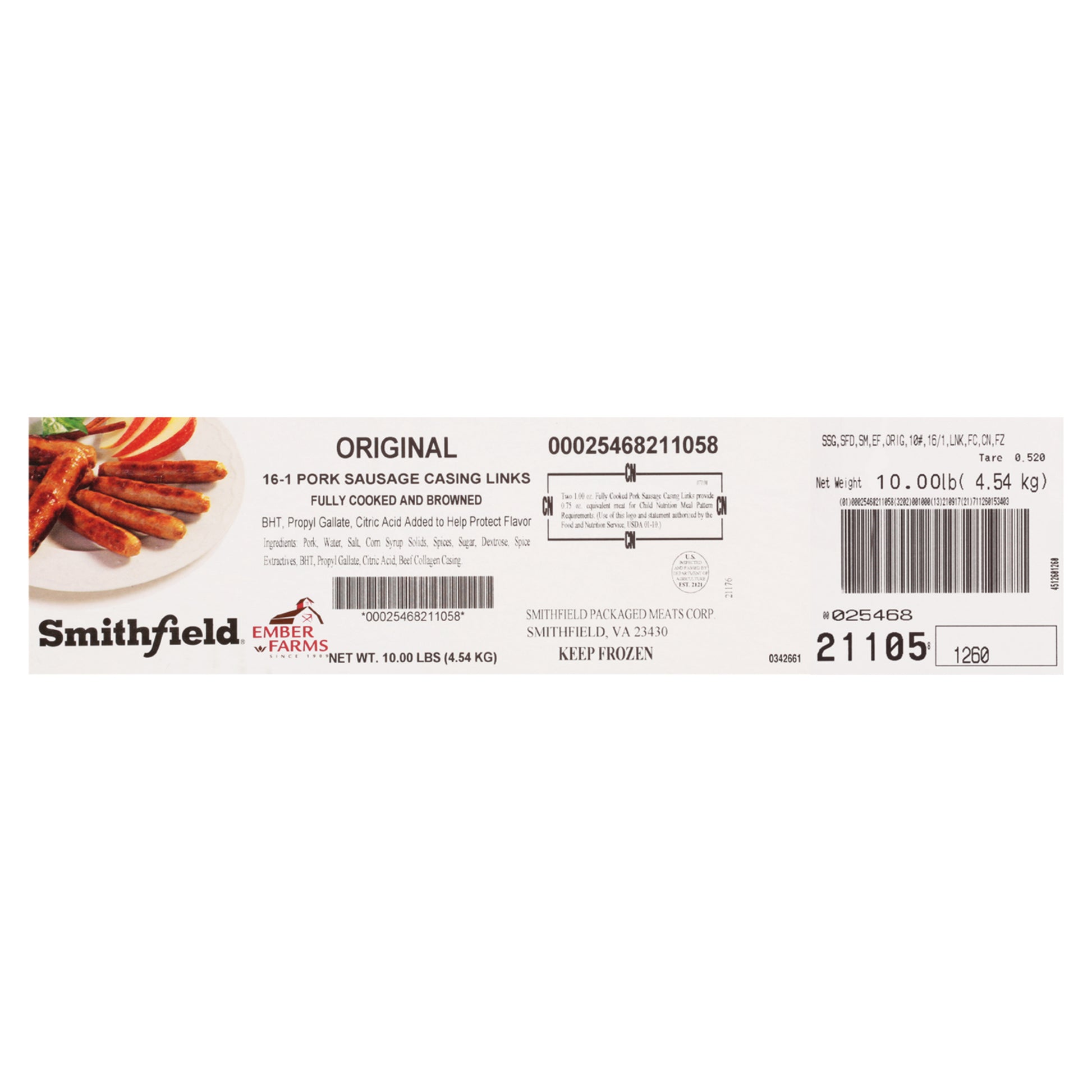 Cooked 1oz Pork Link Sausage