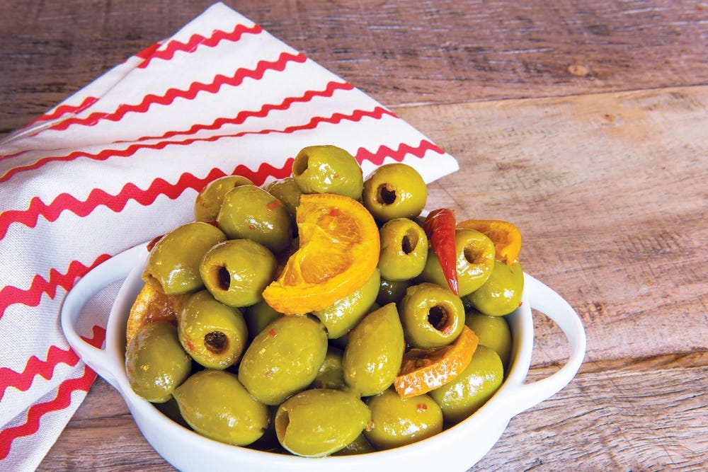 Tangerine & Chili Marinated Green Olives