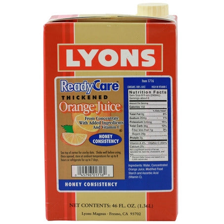 Orange Juice Nutritional Drink Honey Consistency