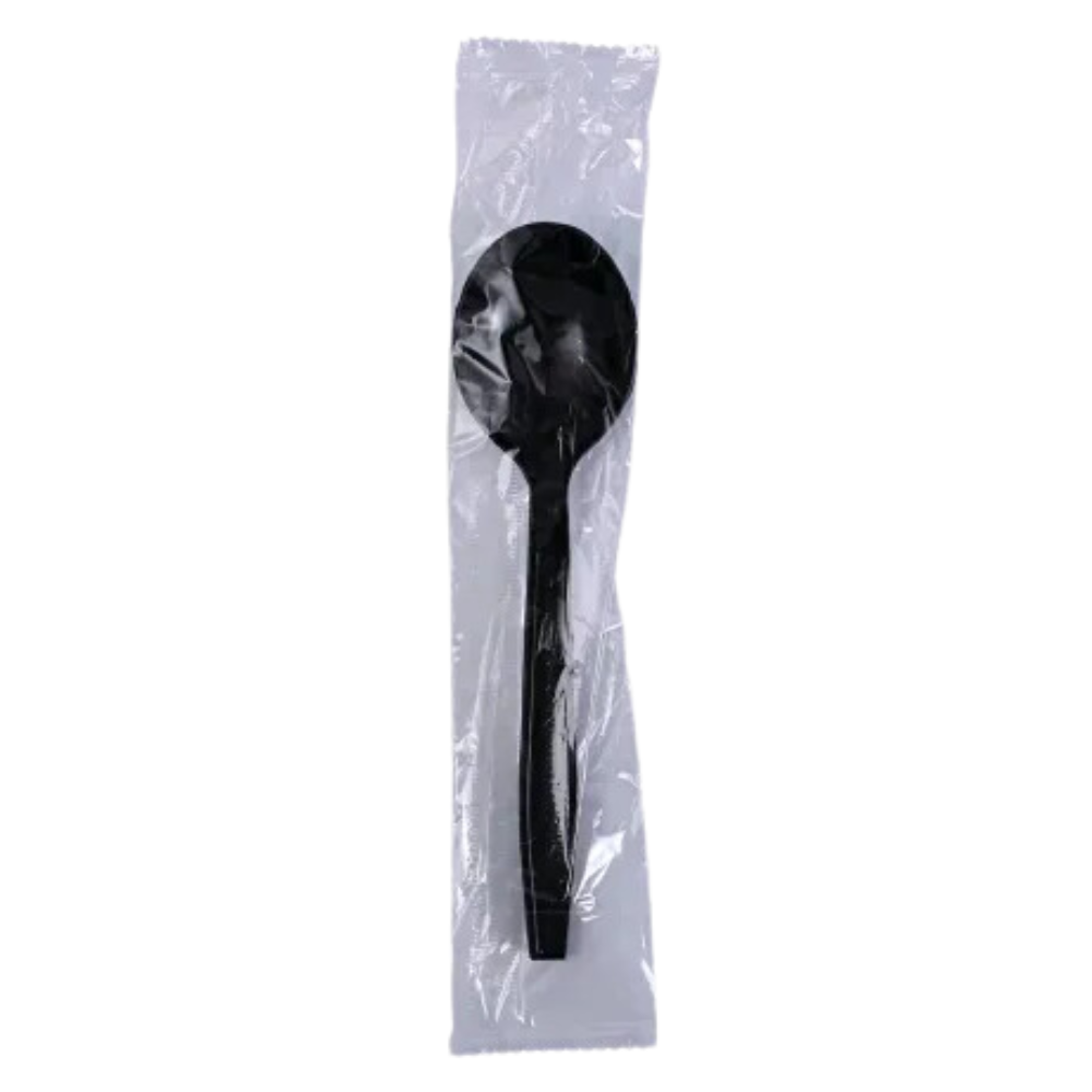 Individually Wrapped Black Soup Spoon Heavy Duty
