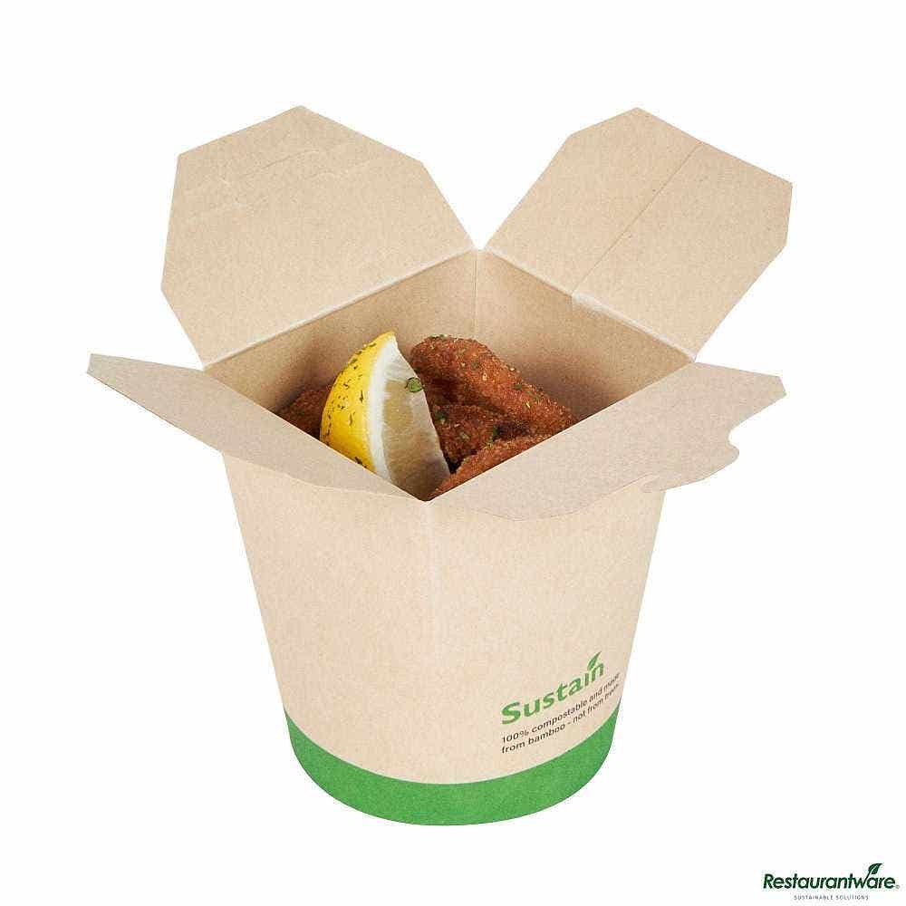 Sustain 16 oz Round Bamboo Paper Noodle Take Out Container