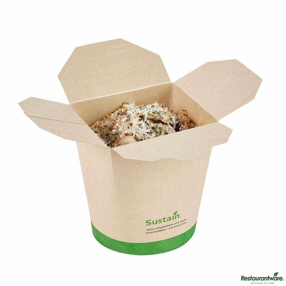 Sustain 32 oz Round Bamboo Paper Noodle Take Out Container