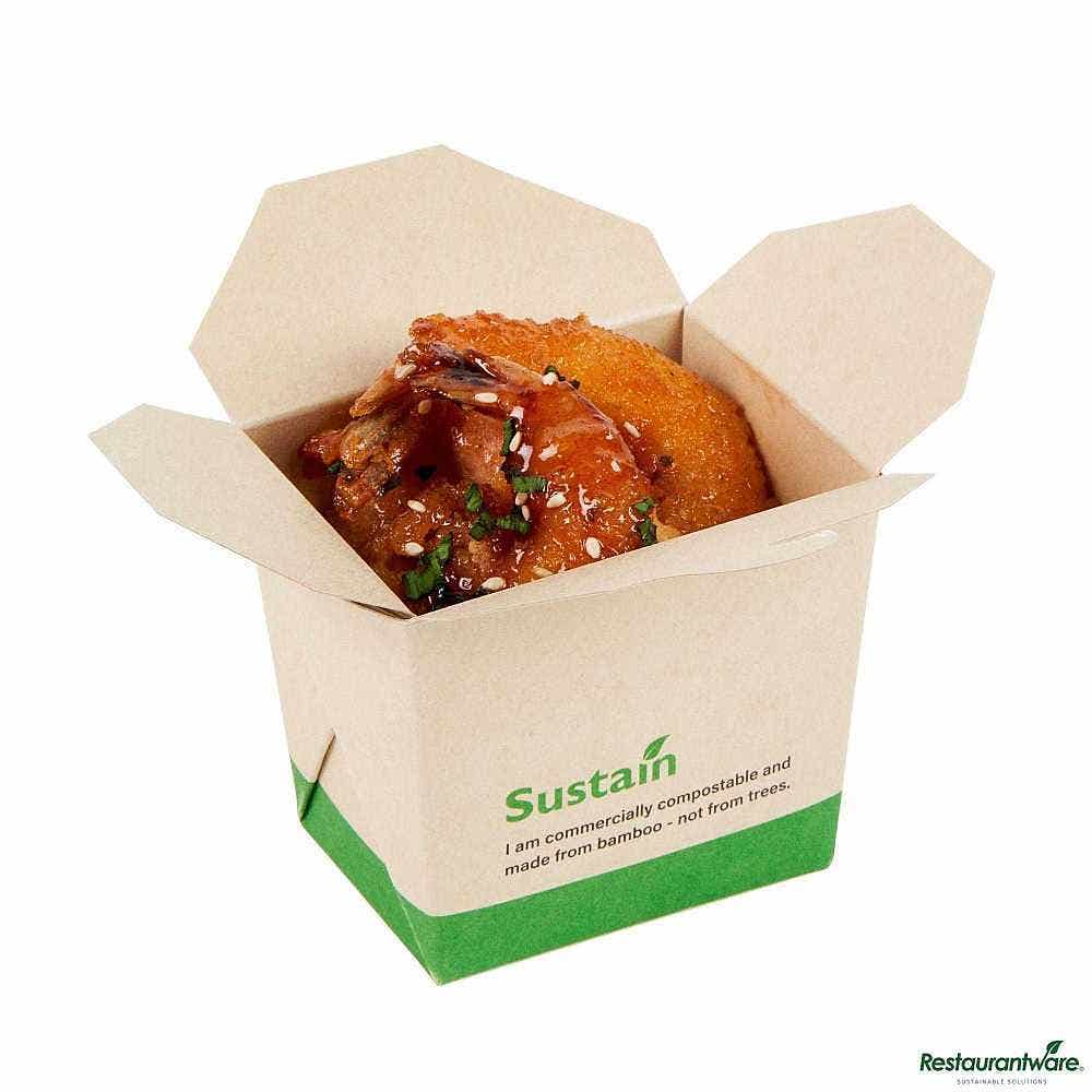 Sustain 8 oz Square Bamboo Paper Noodle Take Out Container