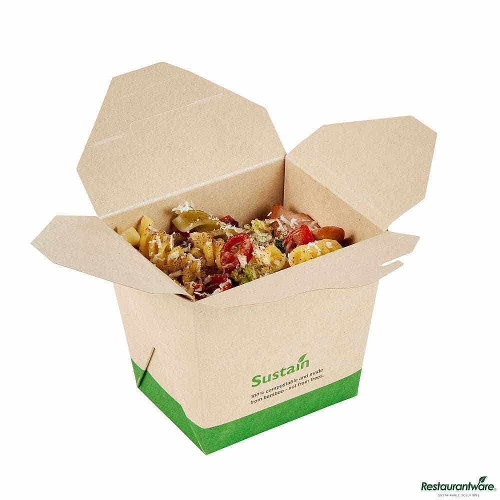 Sustain 16 oz Square Bamboo Paper Noodle Take Out Container