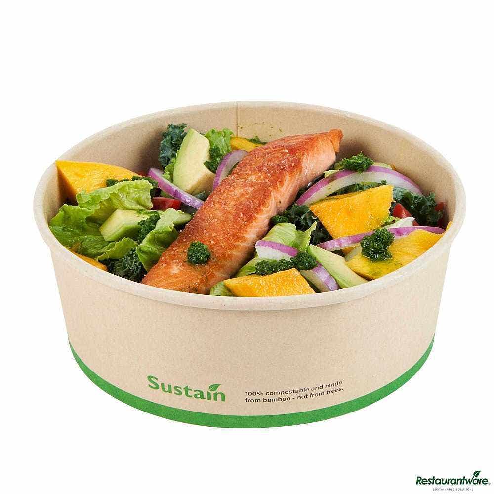Sustain 44 oz Round Bamboo Paper Salad Container