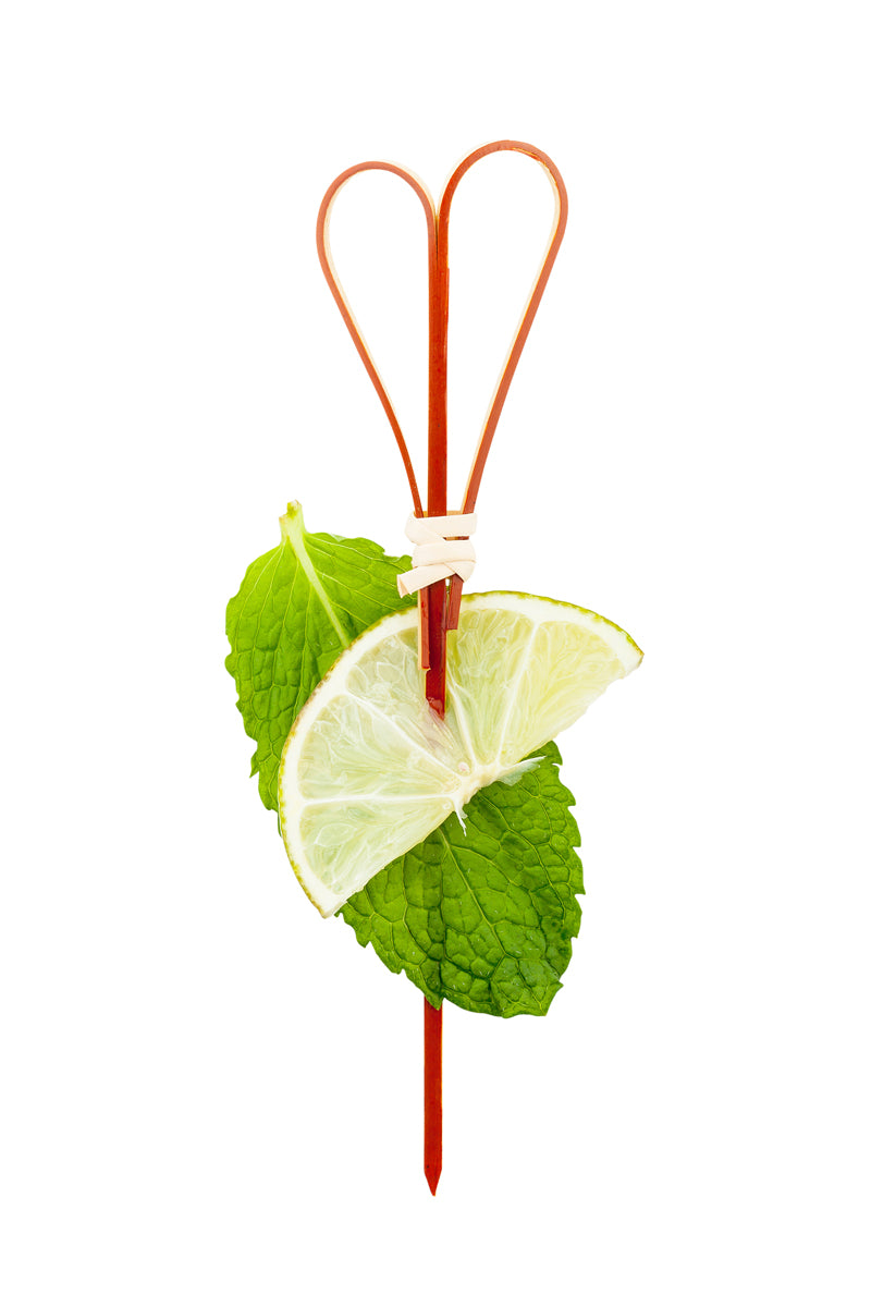 Red Bamboo Heart Skewer - Handmade - 4.75in x 1.5in