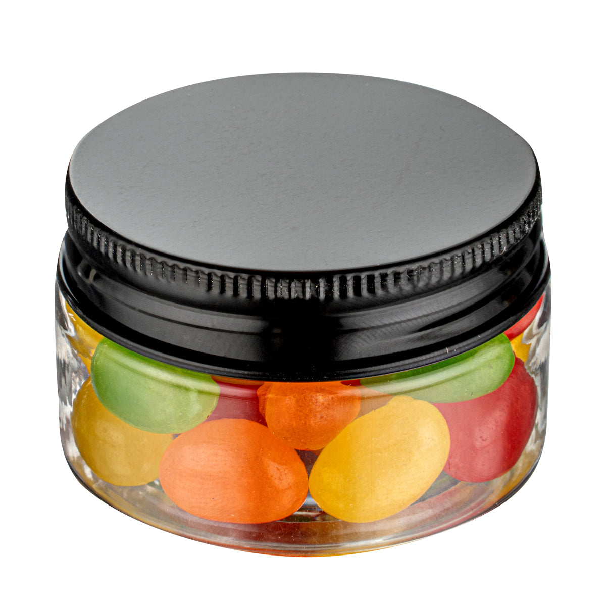 1 oz Round Clear Plastic Jar with Black Aluminum Lid