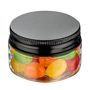 1 oz Round Clear Plastic Jar with Black Aluminum Lid
