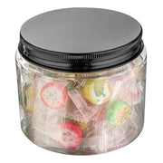 16 oz Round Clear Plastic Jar with Black Aluminum Lid