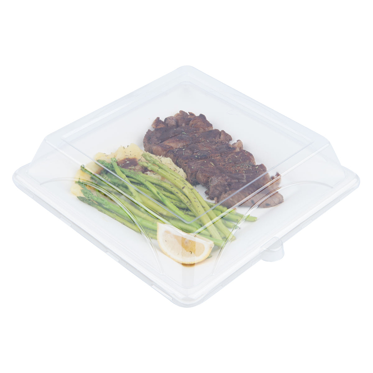 Square Clear Plastic Dome Lid - Fits Sugarcane Large Plate