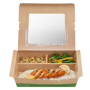 78 oz Kraft & Green Paper Bento Box - 3-Compartment