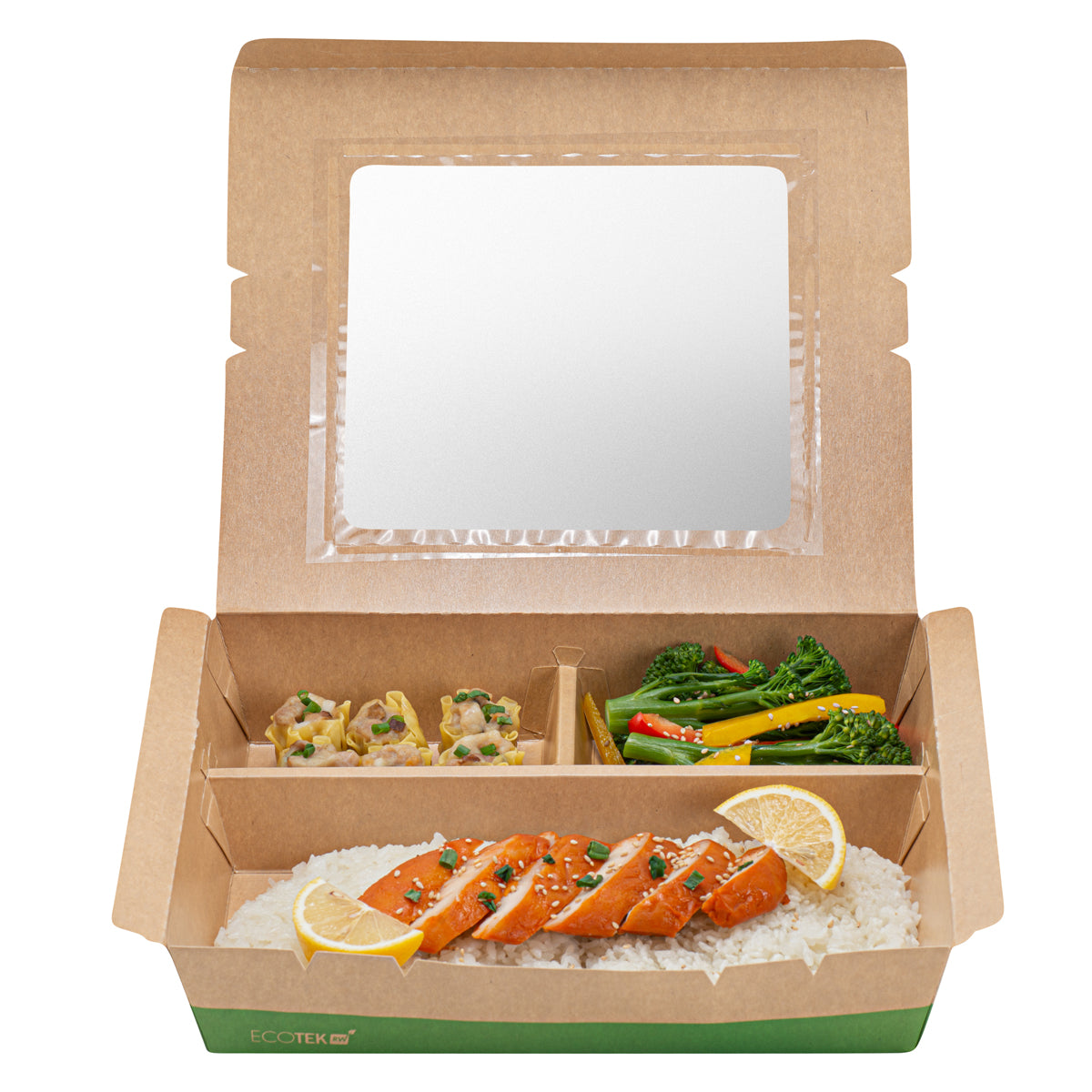 78 oz Kraft & Green Paper Bento Box - 3-Compartment