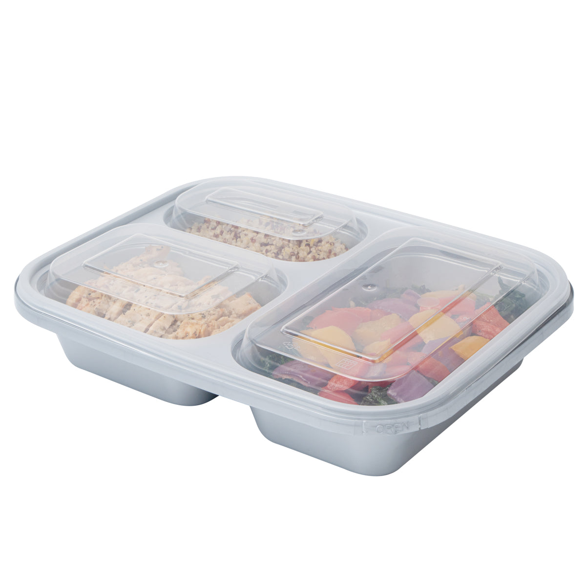 30 oz Silver Plastic Tamper-Evident 3-Compartment Container