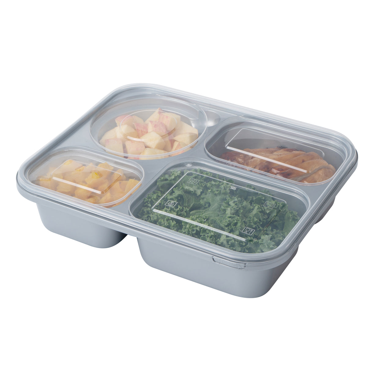 57 oz Silver Plastic Tamper-Evident 4-Compartment Container