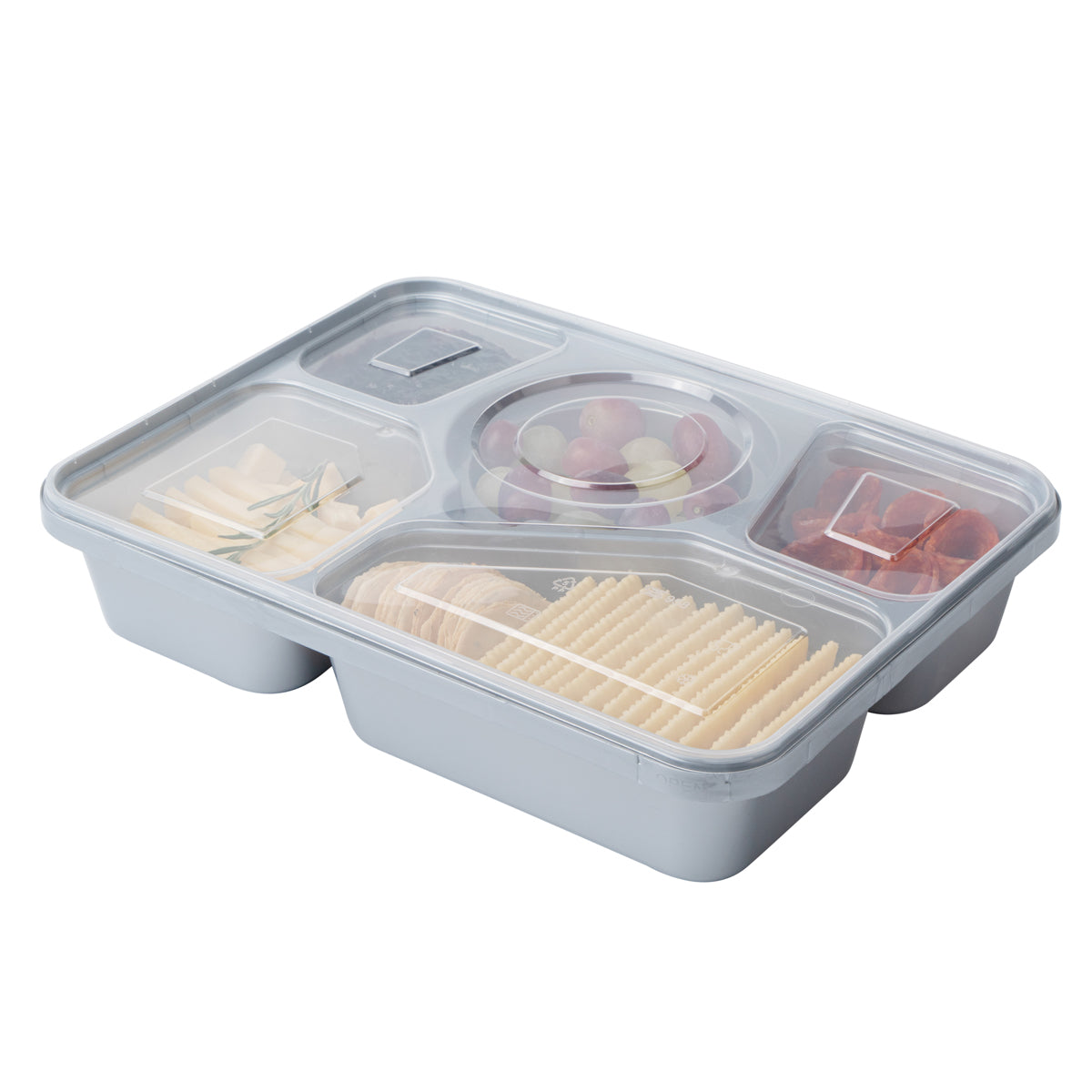 63 oz Silver Plastic Tamper-Evident 5-Compartment Container