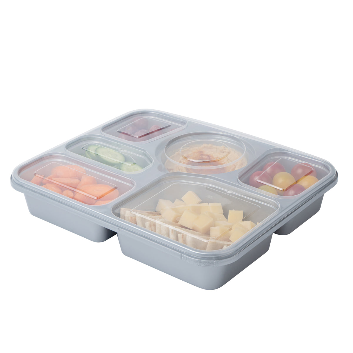 51 oz Silver Plastic Tamper-Evident 6-Compartment Container