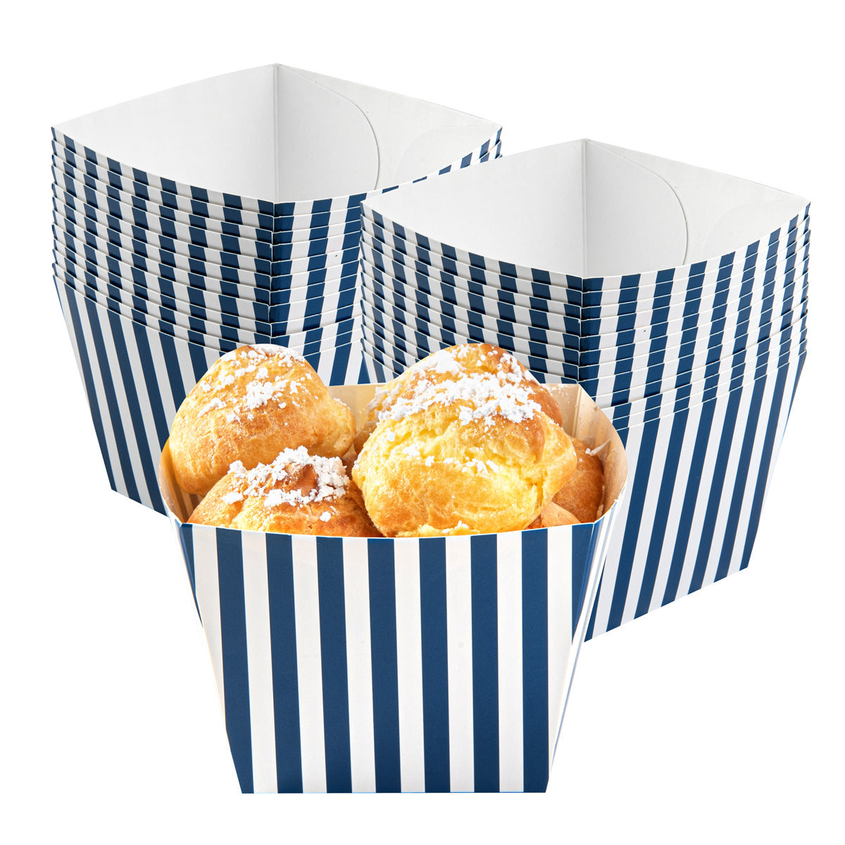 Square Blue & White Stripe Paper Snack Box