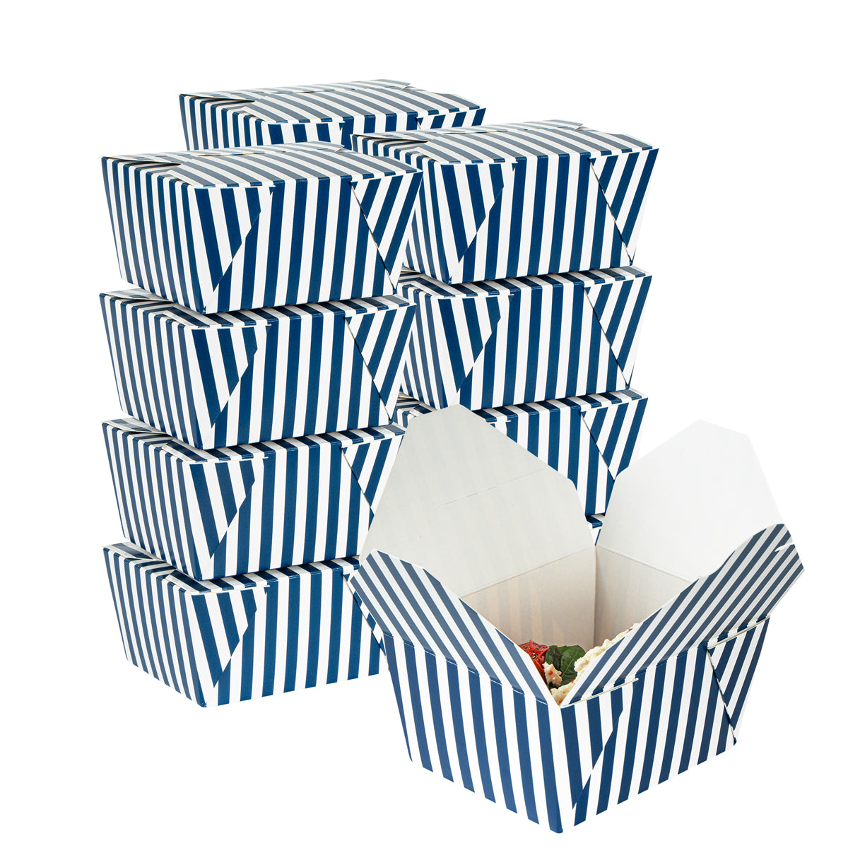 30 oz Rectangle Blue & White Stripe #1 Take Out Container