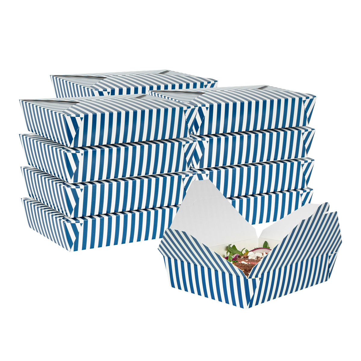 49 oz Rectangle Blue & White Stripe #2 Take Out Container