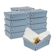 71 oz Rectangle Blue & White Stripe #3 Take Out Container
