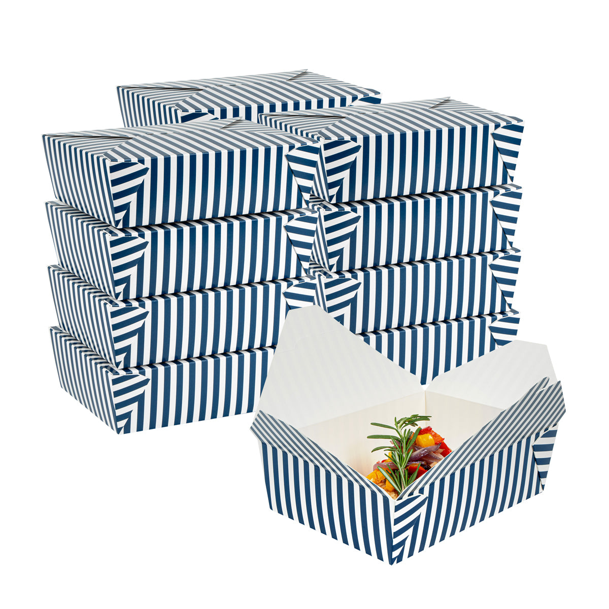 71 oz Rectangle Blue & White Stripe #3 Take Out Container