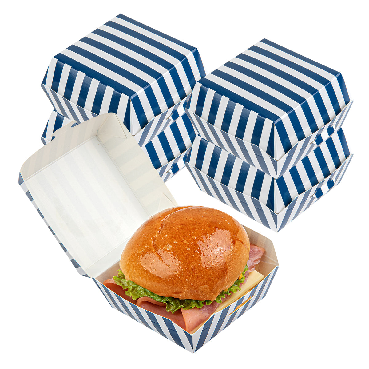 Blue & White Stripe Paper Mini Burger Box