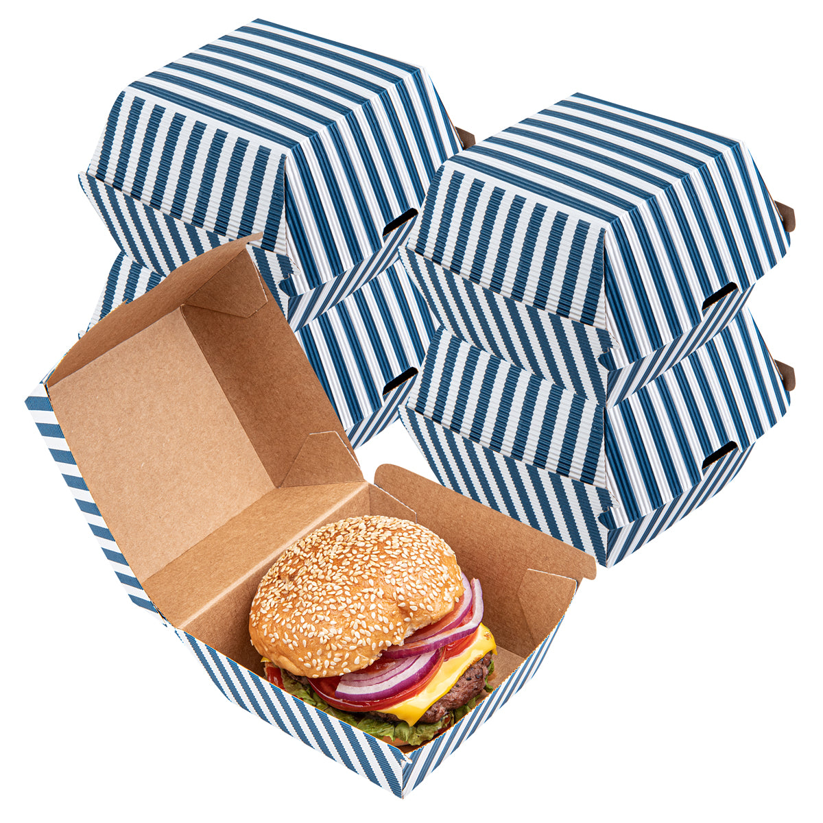 Blue & White Stripe Paper Burger Box - Ripple Wall