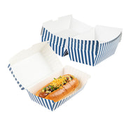 Rectangle Blue & White Stripe Paper Clamshell Container