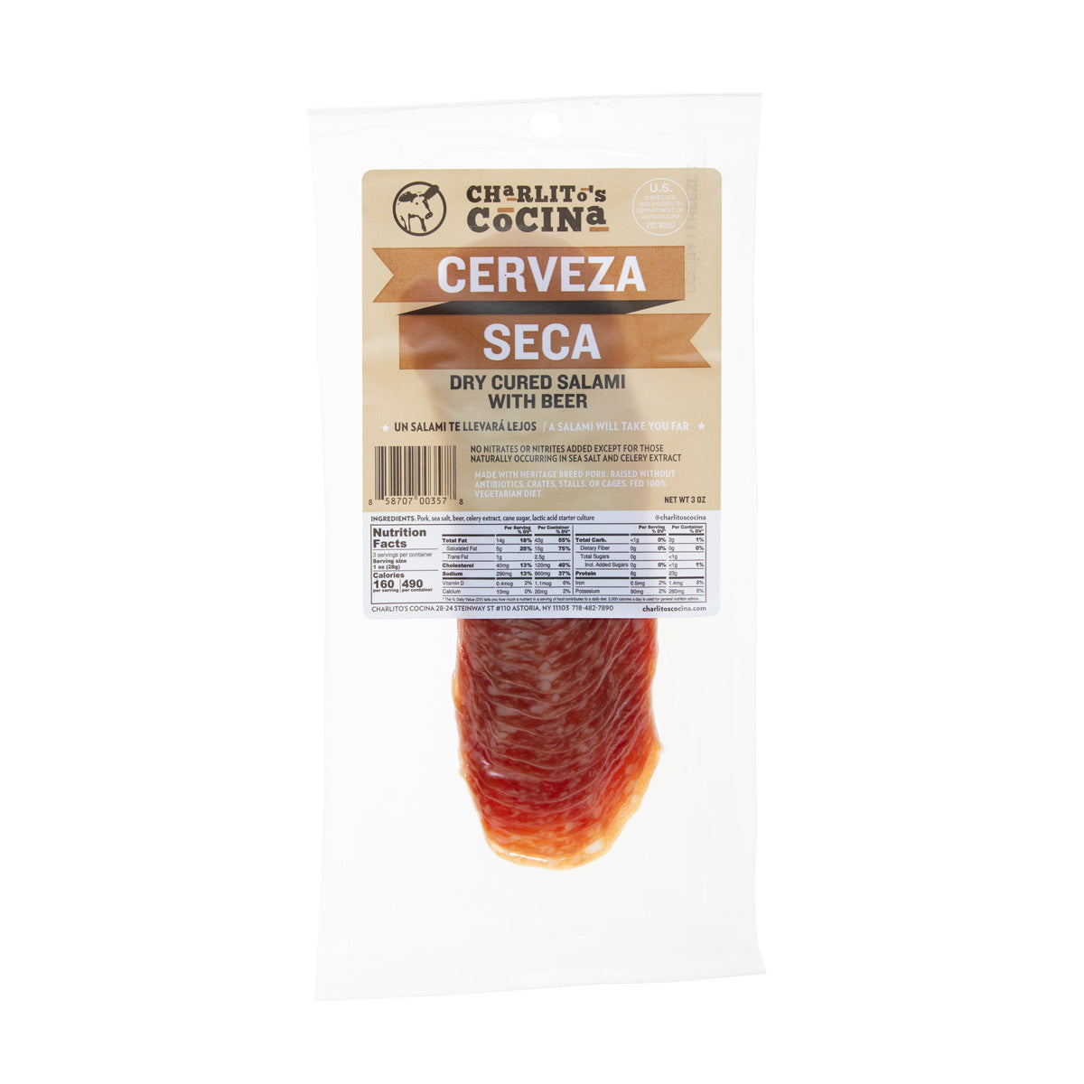 Cerveza Seca Salami Sliced